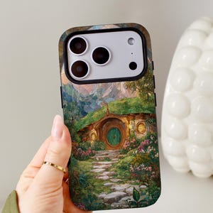 Fantasy Shire Village Phone Case, Cottagecore Stained Glass iPhone, Samsung, Pixel, Bookish Phone Case Gift Case, iPhone MagSafe Cover