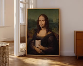 Monalisa Smelly Funny Bathroom Wall Art, Meme Poster Toilet Humor with Toilet Paper, Quirky Vintage Artwork for Modern Funny Bathroom Decor