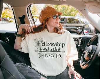 Fellowship Fantasy Delivery Shir, Epic Quest Hiking Crew Tee, Vintage Medieval Adventure Gift, Geeky Fan Shirt for Him Her, Parcel Quest Tee