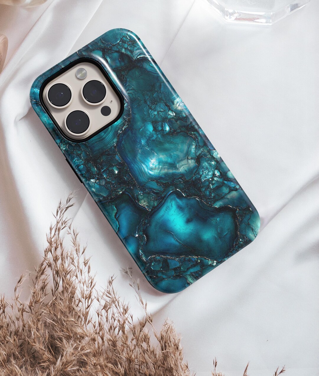 Dark Teal Iridescent Abalone Phone Case Mermaidcore iPhone 15 14 13 12