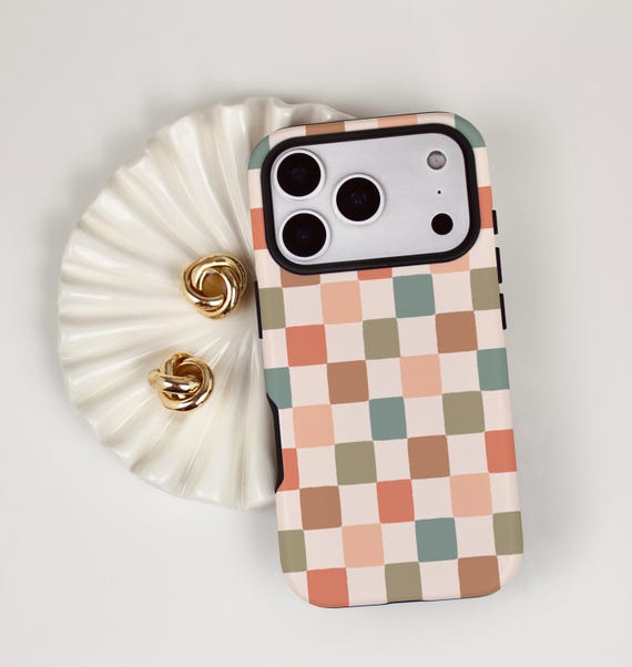 Personalized Retro Aesthetic Plaid Phone Case, Fall Checkered iPhone MagSafe Compatible Cover, Preppy Soft Girl Accessory Gift