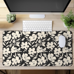 Floral Skizze Schreibtischmatte, Line Art Schreibtischunterlage, Botanische Wildblumen Computer Matte, erweiterte Mauspad, Büro-Schreibtisch-Dekor, Geschenk für Naturliebhaber