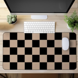 Kaffee Farbe Kariert Schreibtischmatte Retro Schachbrett Plaid Mauspad Anti-Rutsch-Spielmatte Ästhetik Schwarz Braun Boho Quadrat Büromatte Geschenk
