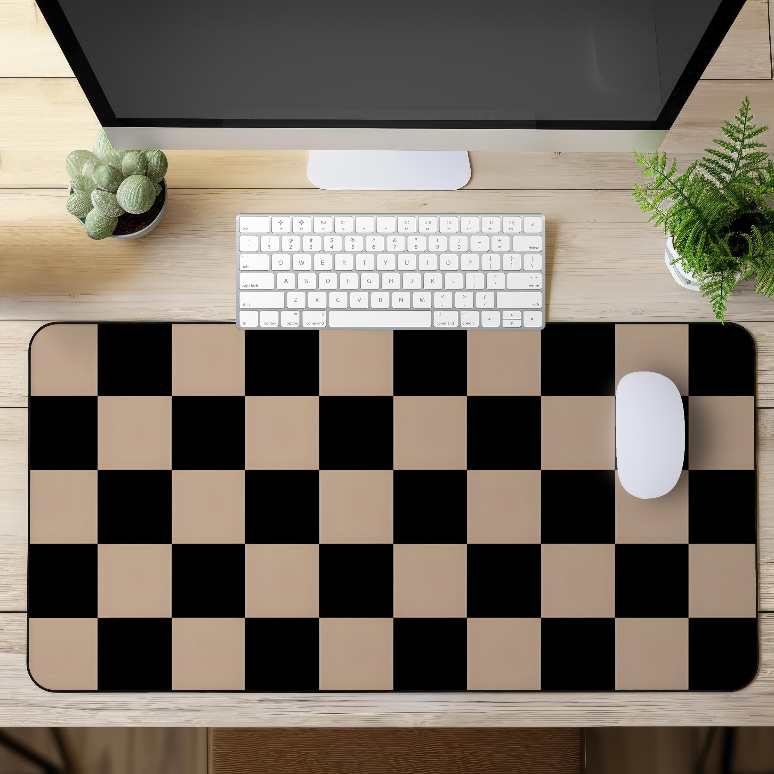 Coffee Color Checkered Desk and Keyboard Mat, Brown Square Geometric ...