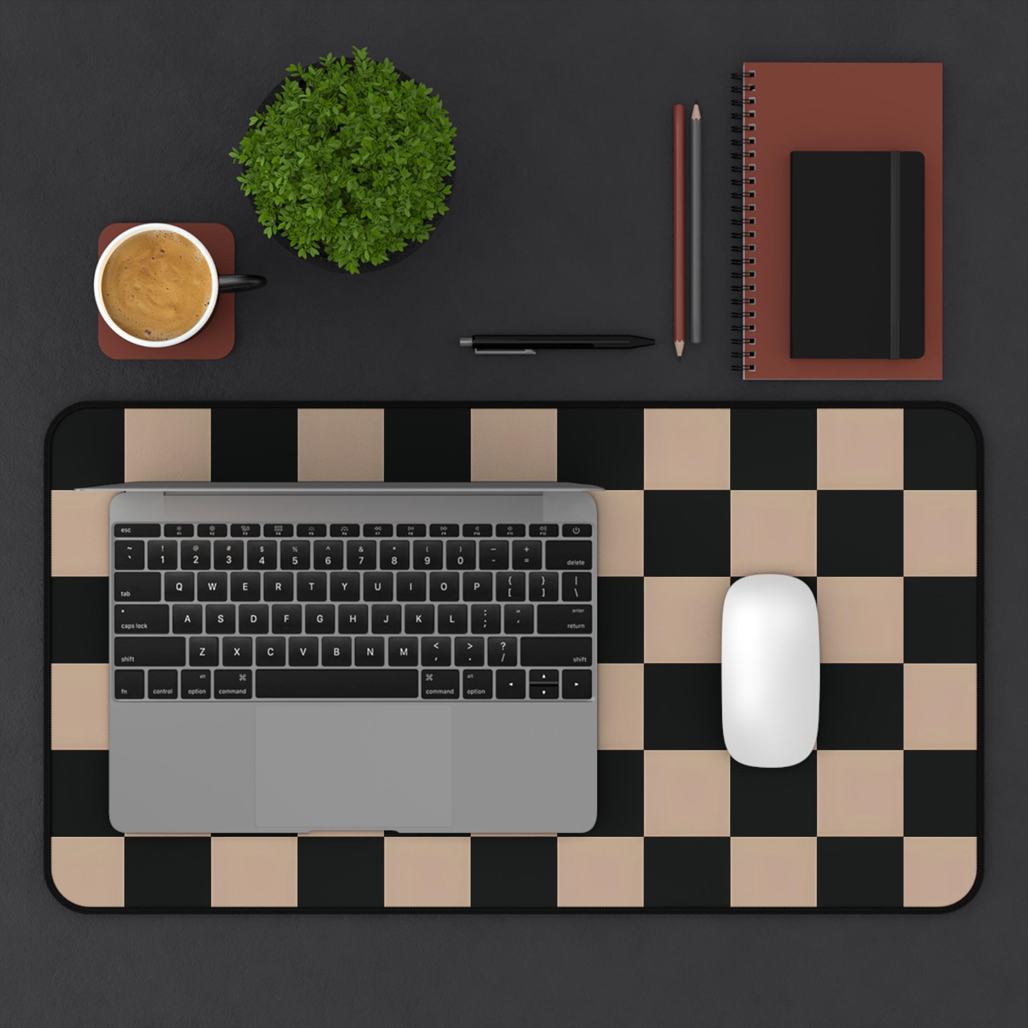 Coffee Color Checkered Desk and Keyboard Mat, Brown Square Geometric ...