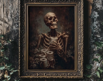 Funny Gothic Skeleton Bathroom Art: Creepy Restroom Humor Poster