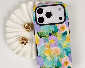 Abstract Spring Floral Phone Case, Botanical iPhone Magsafe, Samsung, Pixel Protective Cell Phone Cover