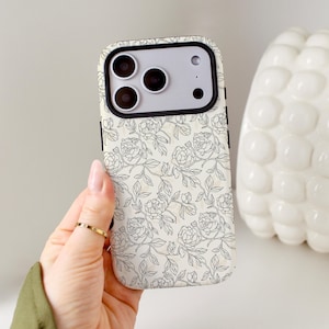 Floral Line Art Aesthetic Phone Case, iPhone MagSafe Compatible, Samsung, and Pixel Protective Cell Phone Cover image 1
