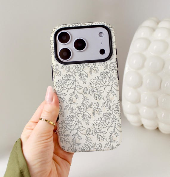Floral Line Art Aesthetic Phone Case, iPhone MagSafe Compatible, Samsung, and Pixel Protective Cell Phone Cover