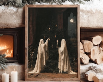 Gothic Christmas Wall Art, Vintage Ghost Christmas Print, Spooky Holiday Decor, Dark Academia Poster, Creepmas Ghost Art, Moody Winter Decor