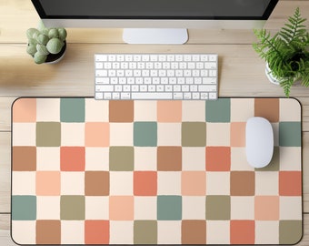 Boho Checkerboard Desk Mat: Anti-Slip Neoprene Computer Deskpad