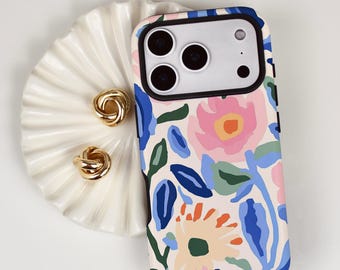 Funda para teléfono con estampado floral abstracto, funda protectora MagSafe para iPhone
