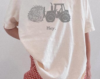 Funny Tractor Hay Pun Shirt, Country Farm Dad Joke Tee, Farmer Humor Graphic T-Shirt, Gift for Him, Minimalist Rural Life Country Boy Shirt