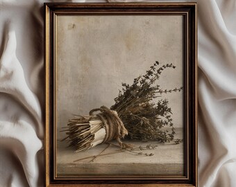 Vintage Botanical Wall Art, Dried Herb Still Life Print, Antique Cottagecore Poster, Dark Academia Decor, Rustic Farmhouse Decor - UNFRAMED