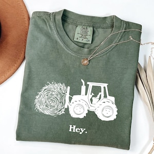 Funny Tractor Hay Pun Shirt, Country Farm Dad Joke Tee, Farmer Humor Graphic T-Shirt, Gift for Him, Minimalist Rural Life Country Boy Shirt