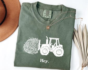 Funny Tractor Hay Pun Shirt, Country Farm Dad Joke Tee, Farmer Humor Graphic T-Shirt, Gift for Him, Minimalist Rural Life Country Boy Shirt