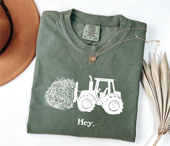 Funny Tractor Hay Pun Shirt, Country Farm Dad Joke Tee, Farmer Humor Graphic T-Shirt, Gift for Him, Minimalist Rural Life Country Boy Shirt