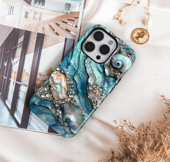 Teal Abalone Sea Shell Phone Case: Mermaidcore iPhone, Samsung, Pixel - Magsafe Compatible Cell Phone Cover