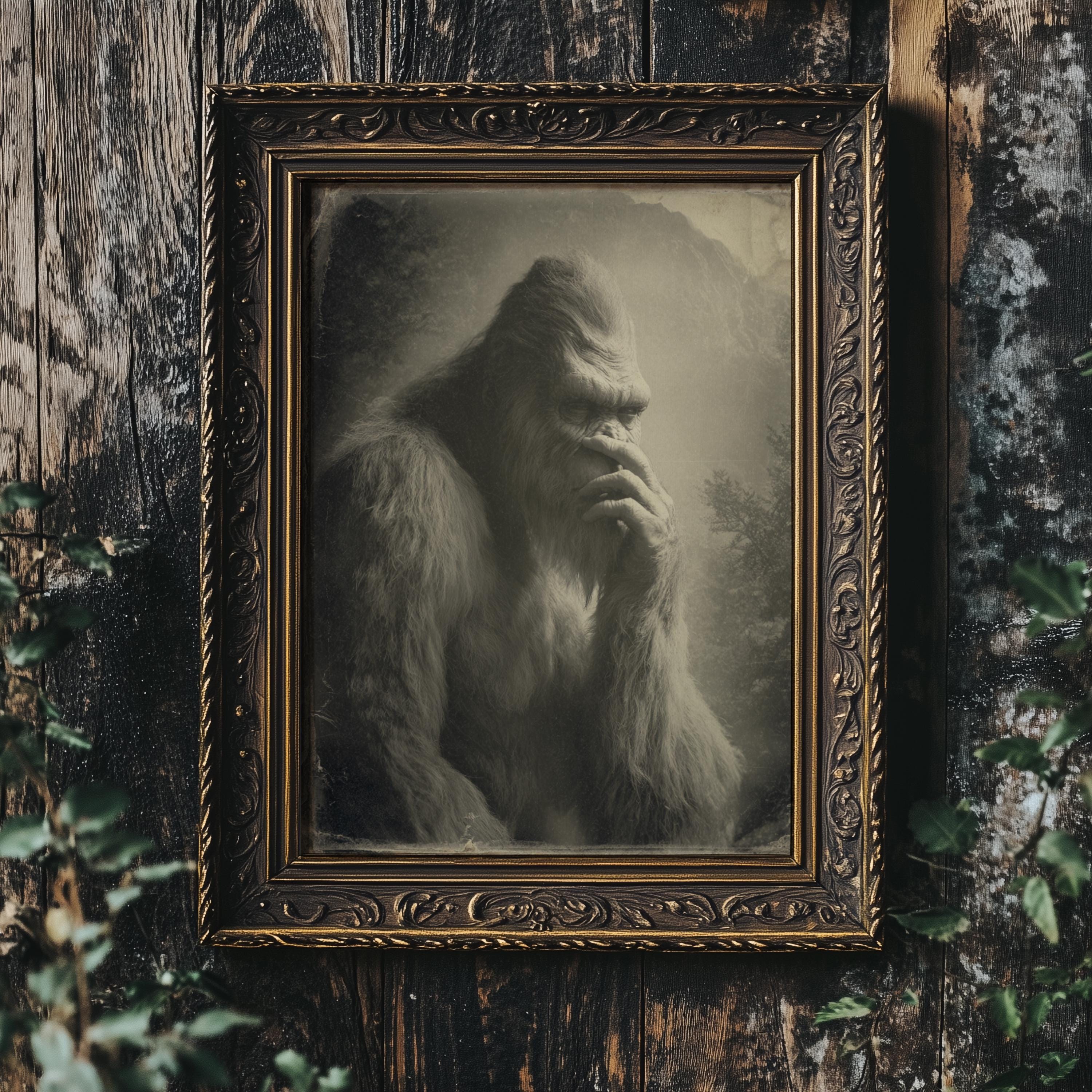 Funny Bigfoot Smelly Bathroom Wall Art, Vintage Sasquatch Poster Toilet Humor, Cryptid Bathroom Decor for Cabin Outhouse, Cryptid Gift