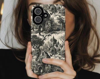 Gothic Toile Phone Case, Haunted Castle iPhone MagSafe, Vintage Toile de Jouy Phone Cover, Dark Academia Case, Victorian Gothic Gift