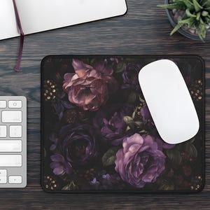 Dark Moody Peonies Desk Mat Gothic Flowers Mouse Pad Anti-slip Deskpad Dark Purple Floral Home Office Desk Decor Keyboard Mat, Gift for Wife 9"x7"