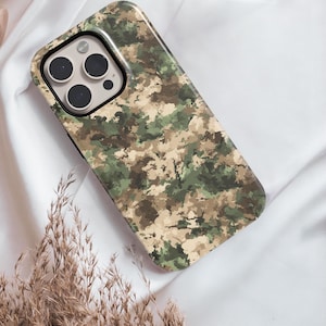 Camo Military Phone Case, Army Camouflage iPhone Samsung Cover, Rugged Outdoor Woodland Phone Accessory Gift for Men, MagSafe Cell Phone