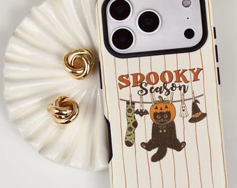 Halloween Black Cat Phone Case, Cute Pumpkin Kitty iPhone MagSafe, Spooky Season iPhone Cover, Vintage Fall Phone Case, Cat Lover Gift