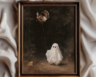 Vintage Ghost Thanksgiving Wall Art, Ghost & Turkey Print, Gothic Fall Decor, Spooky Thanksgiving Poster, Dark Academia Autumn Art  UNFRAMED