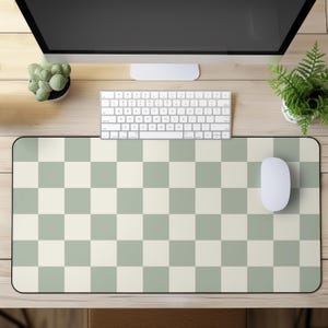 Sage grün karierte Schreibtischmatte Ästhetisches grünes Schachbrett Computer Mauspad Grün Checker Bürotischmatte Schreibtischunterlage Schreibtisch Dekor Zubehör