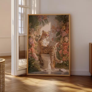 Cool Leopard Bathroom Wall Art, Bathroom Humor, Funny Animal Poster, Y2k Maximalist Wall Art, Vintage Luxury Aesthetic Bath Decor Art Gift