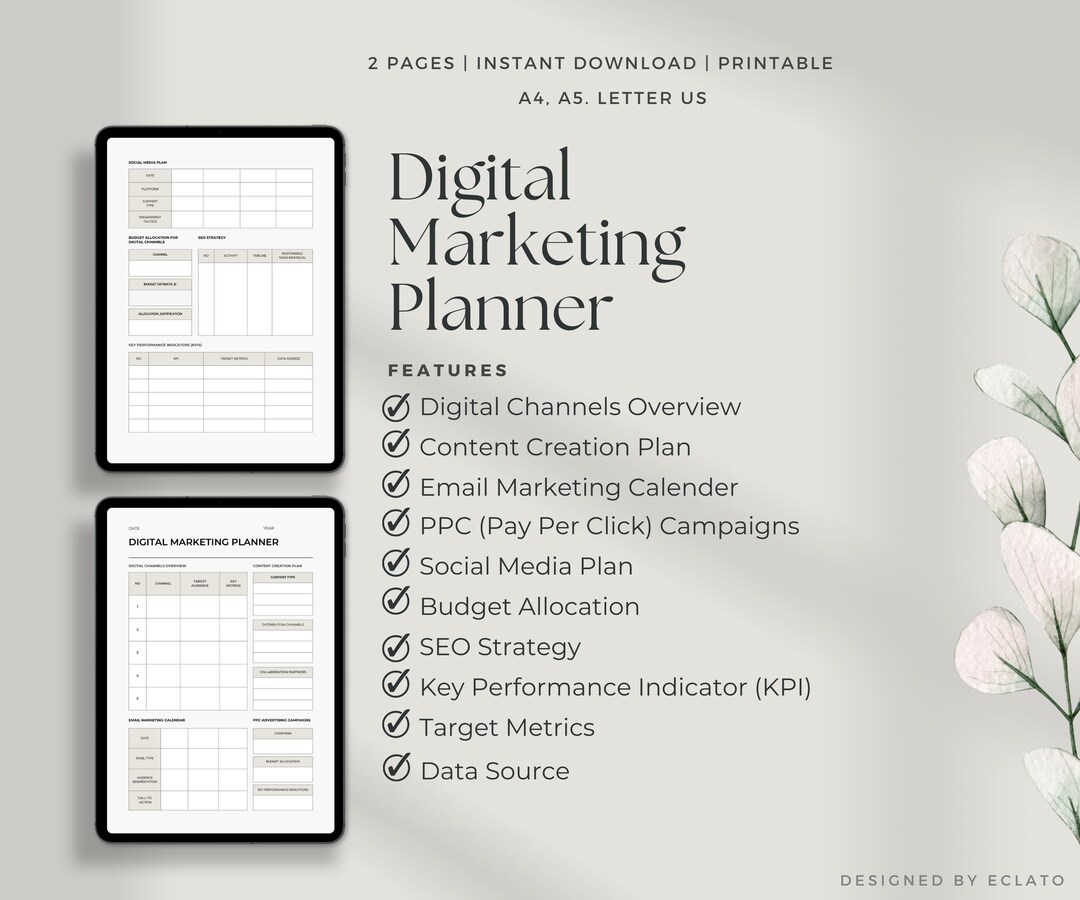 Digital Marketing Planner Template Printable, Social Media Planner ...