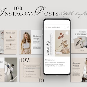 Aesthetic Instagram Templates, Coaching Instagram Posts, Beige Social Media Bundle for Coaches and Course Creators, Modern Canva Template