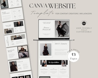 Canva Website Template Content Creator Influencer Aesthetic Landing Page Portfolio   One Page Canva Website Boho Media Kit