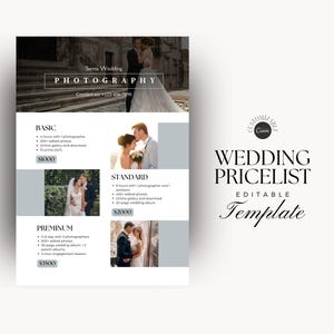 Wedding Photography Pricing List Template | Photographer Price Guide | Wedding Pricing List | Pricing Sheet | CANVA Template | Marketing