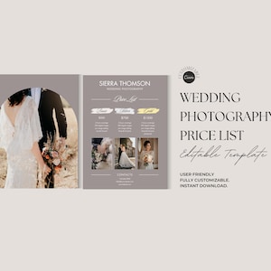 Wedding Photography Pricing List Template | Photographer Price Guide | Wedding Pricing List | Pricing Sheet | CANVA Template | Marketing