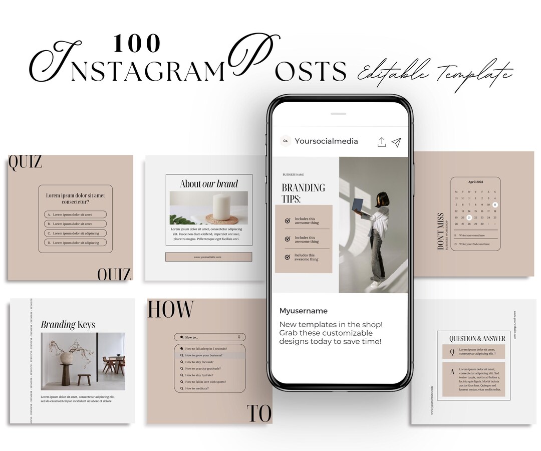 Beige Instagram Post Templates: Modern Social Media Bundle (canva) - Etsy