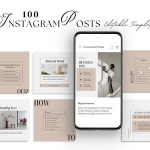 Aesthetic Instagram Templates, Coaching Instagram Posts, Beige Social Media Bundle for Coaches and Course Creators, Modern Canva Template