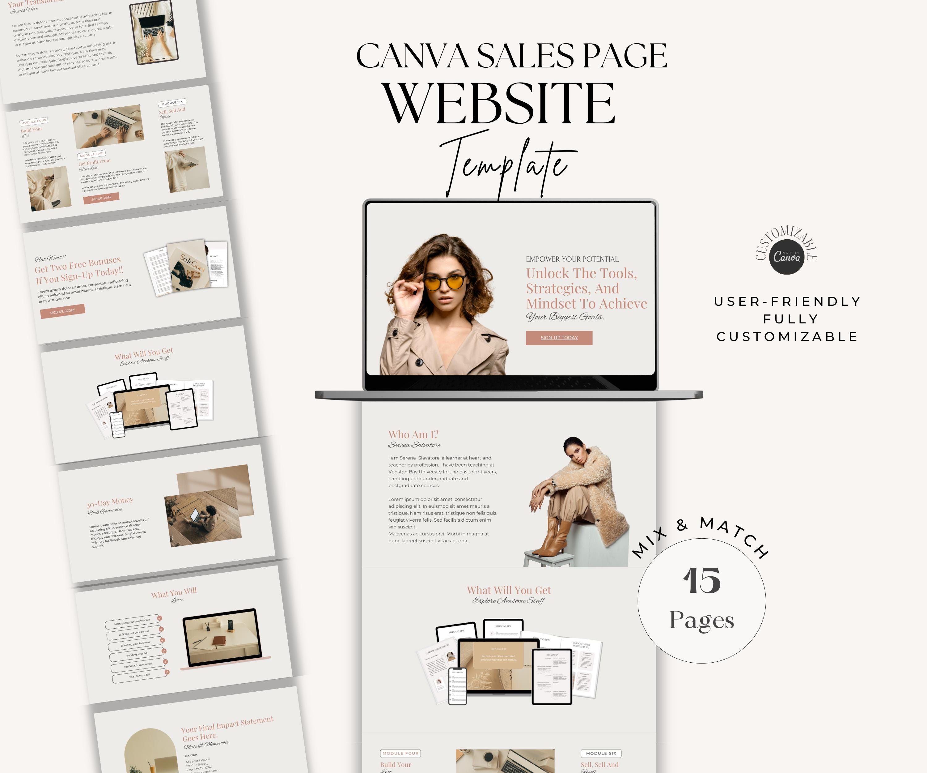 Plantilla de página de ventas de Canva / Plantilla de página de ventas de curso de coaching / Plantilla de página de destino de embudo de ventas / Plantilla de coaching Plantilla de sitio web de Canva