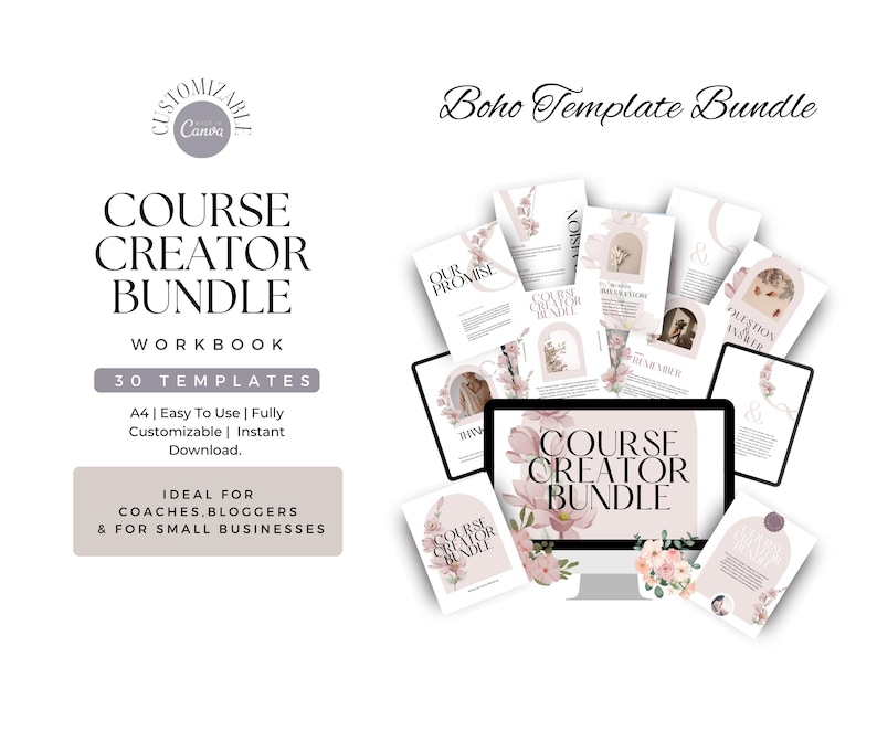 Course Creator Template, Canva Bundle Template, Boho Template, Coaching