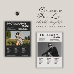 Photography Pricing List Template | Photographer Price Guide | Wedding Pricing List | Pricing Sheet | CANVA Template | Marketing