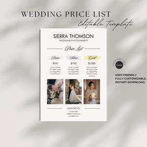 Wedding Photography Pricing List Template | Photographer Price Guide | Wedding Pricing List | Pricing Sheet | Wedding Template | Marketing