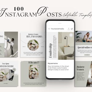 Aesthetic Instagram Templates, Coaching Instagram Posts, Beige Social Media Bundle for Coaches and Course Creators, Modern Canva Template