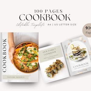 100 Page Cookbook Template, Recipe Book Template, Cook Book Template, Recipe Template, Canva Templates