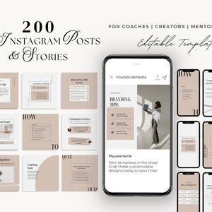Aesthetic Instagram Templates,  Instagram Posts, Instagram Stories, Social Media Bundle for Coaches Social Media Templates