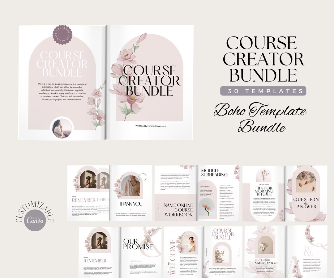 Course Creator Template, Canva Bundle Template, Boho Template, Coaching