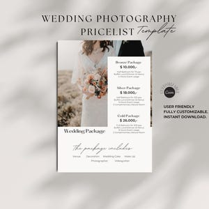 Wedding Photography Pricing List Template | Photographer Price Guide | Wedding Pricing List | Pricing Sheet | CANVA Template | Marketing