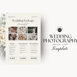 Wedding Photography Pricing List Template | Photographer Price Guide | Wedding Pricing List | Pricing Sheet | CANVA Template | Marketing