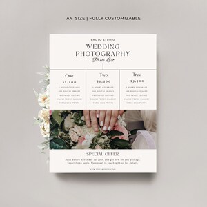 Wedding Photography Pricing List Template | Photographer Price Guide | Wedding Pricing List | Pricing Sheet | Wedding Template | Marketing
