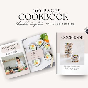 100 Page Cookbook Template, Recipe Book Template, Cook Book Template, Recipe Template, Canva Templates
