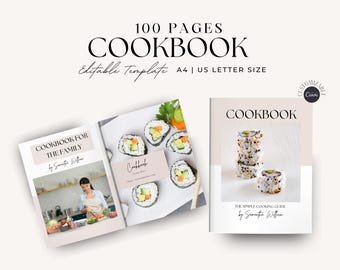 Plantilla de libro de cocina de 100 páginas: Recetario editable, plantilla de libro electrónico de Canva